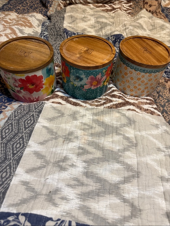 The Pioneer Woman Other - Floral Ceramic Storage Canister Set with Wood Lids - Multicolor